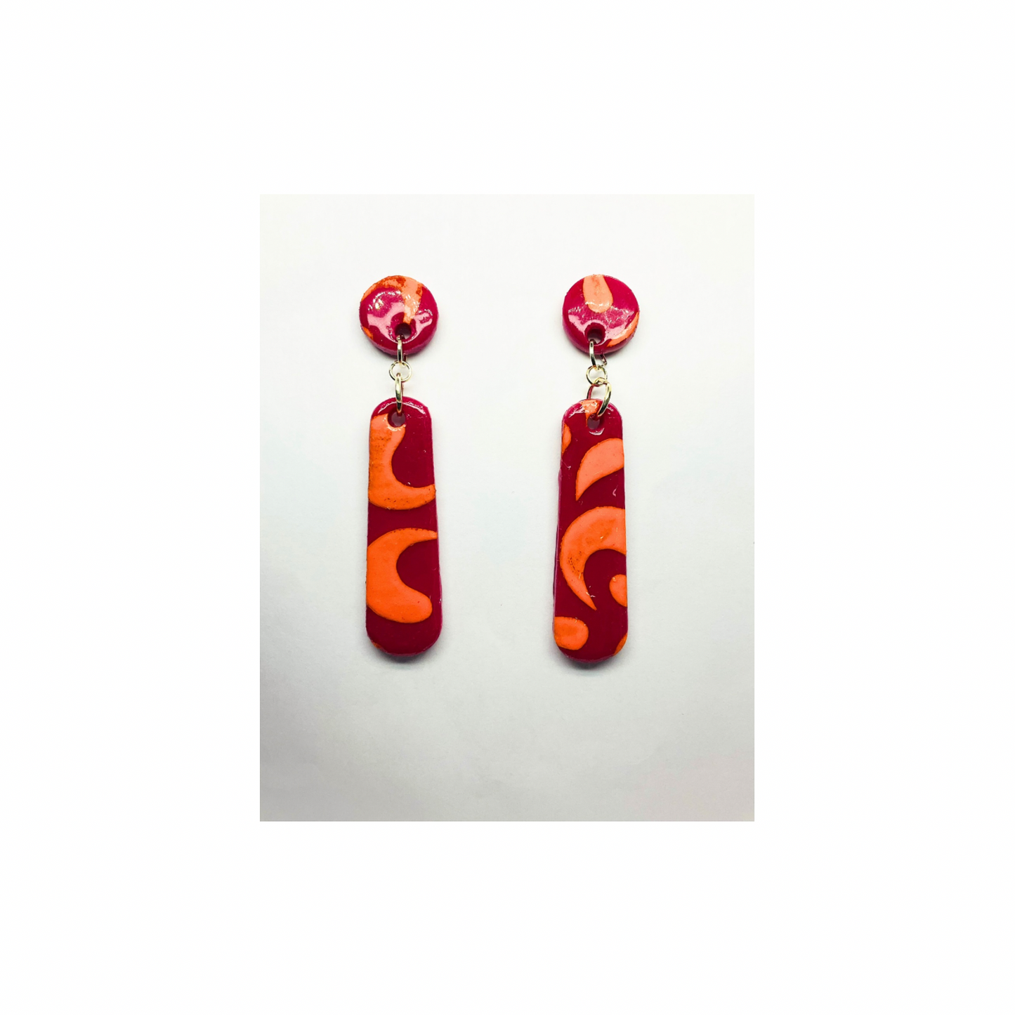 Hot Pink and Orange Long Dangle Earrings