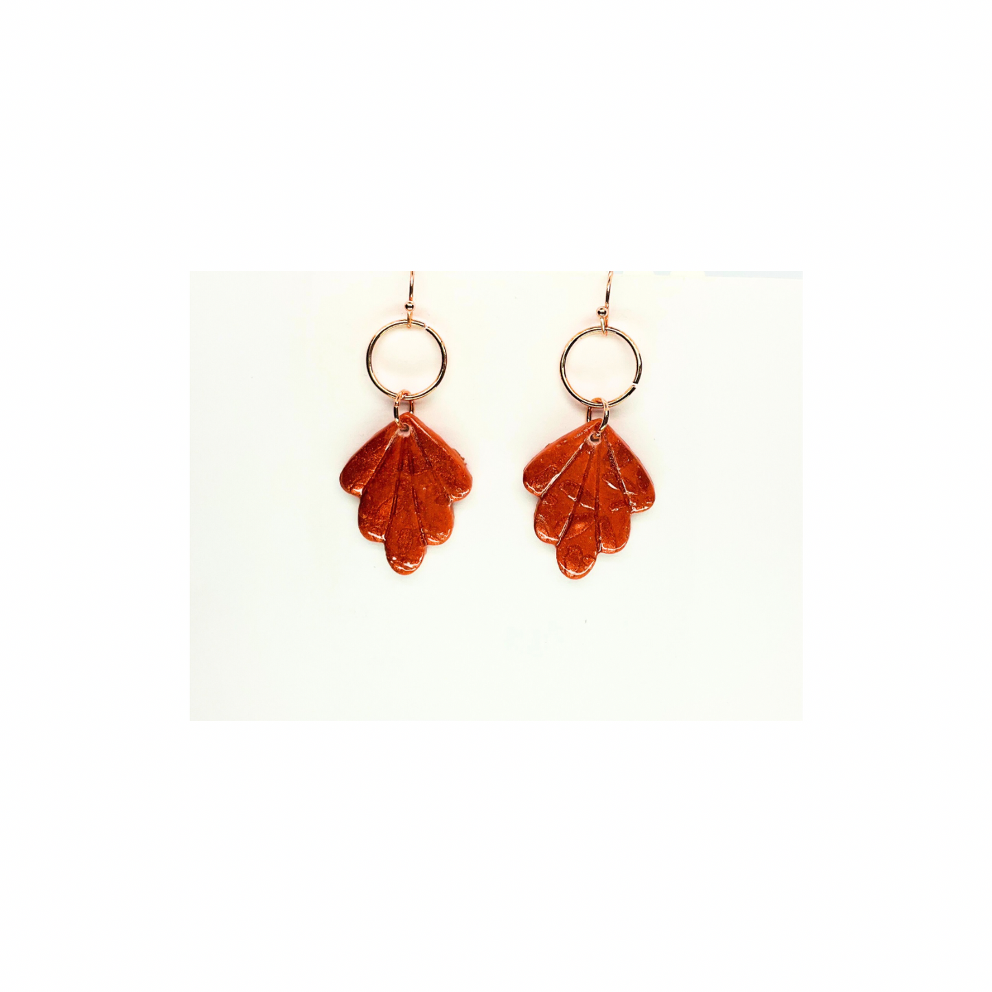 Fall Orange Leaf Shape with Rose Gold Accent Dangle Earrings - Unique Design Jewelry Accessory