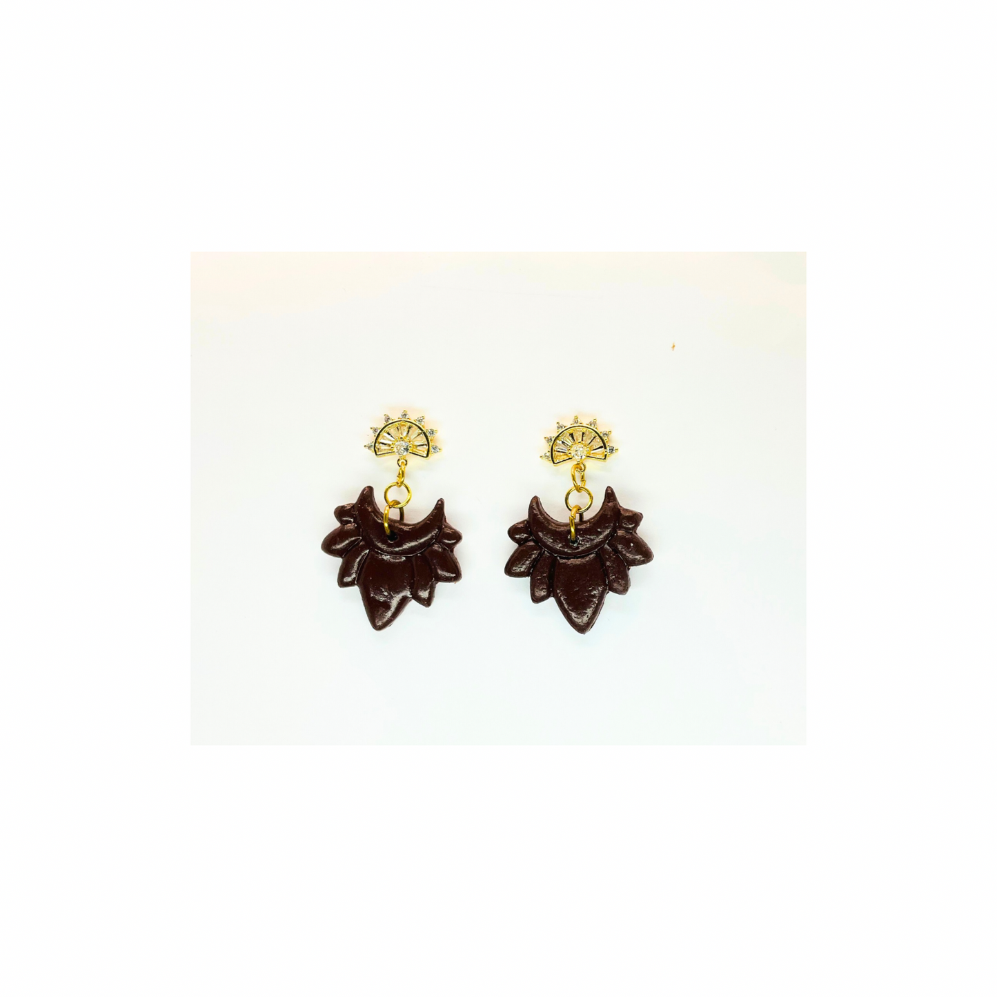 Brown Petal Shaped Dangle with Rhinestone Stud Earrings-Crafting By BB
