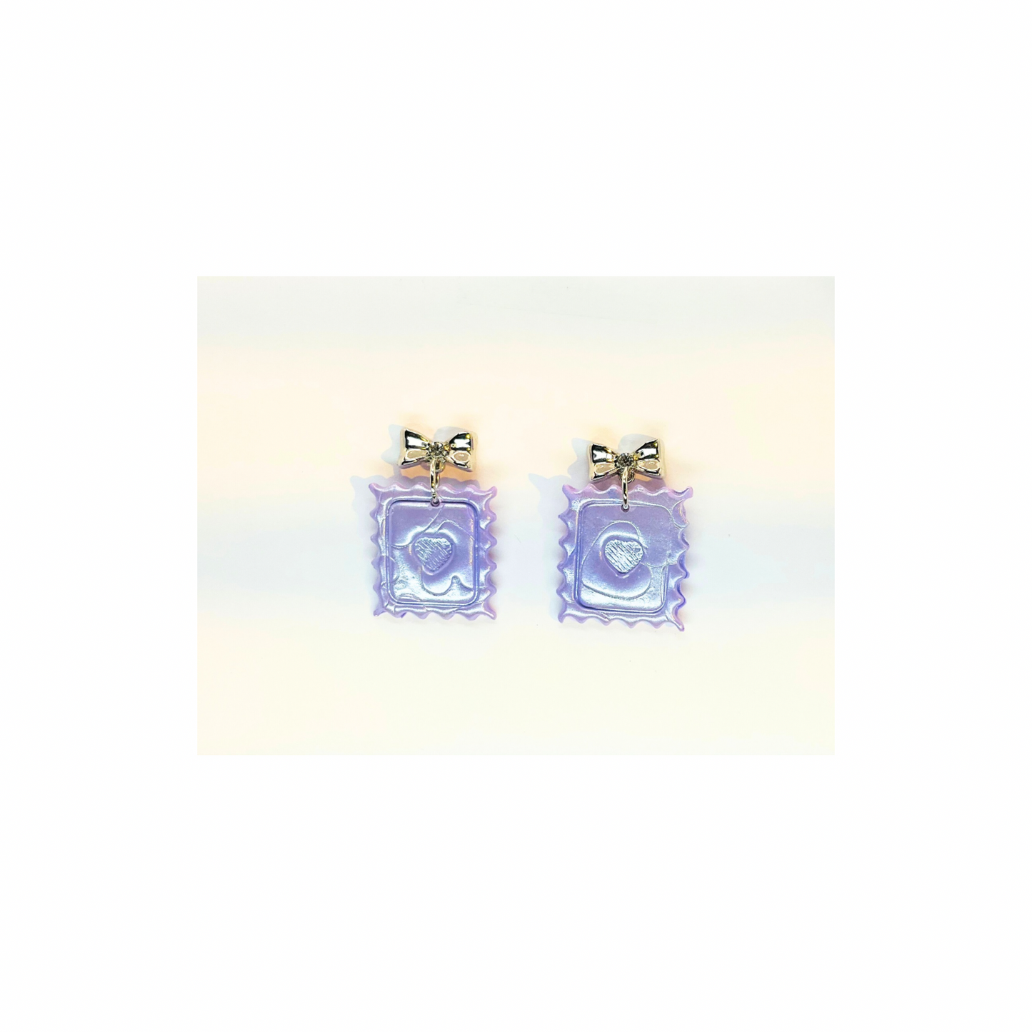 Lilac Iridescent Heart Stamp Dangle with Silver Bow Stud-Crafting By BB
