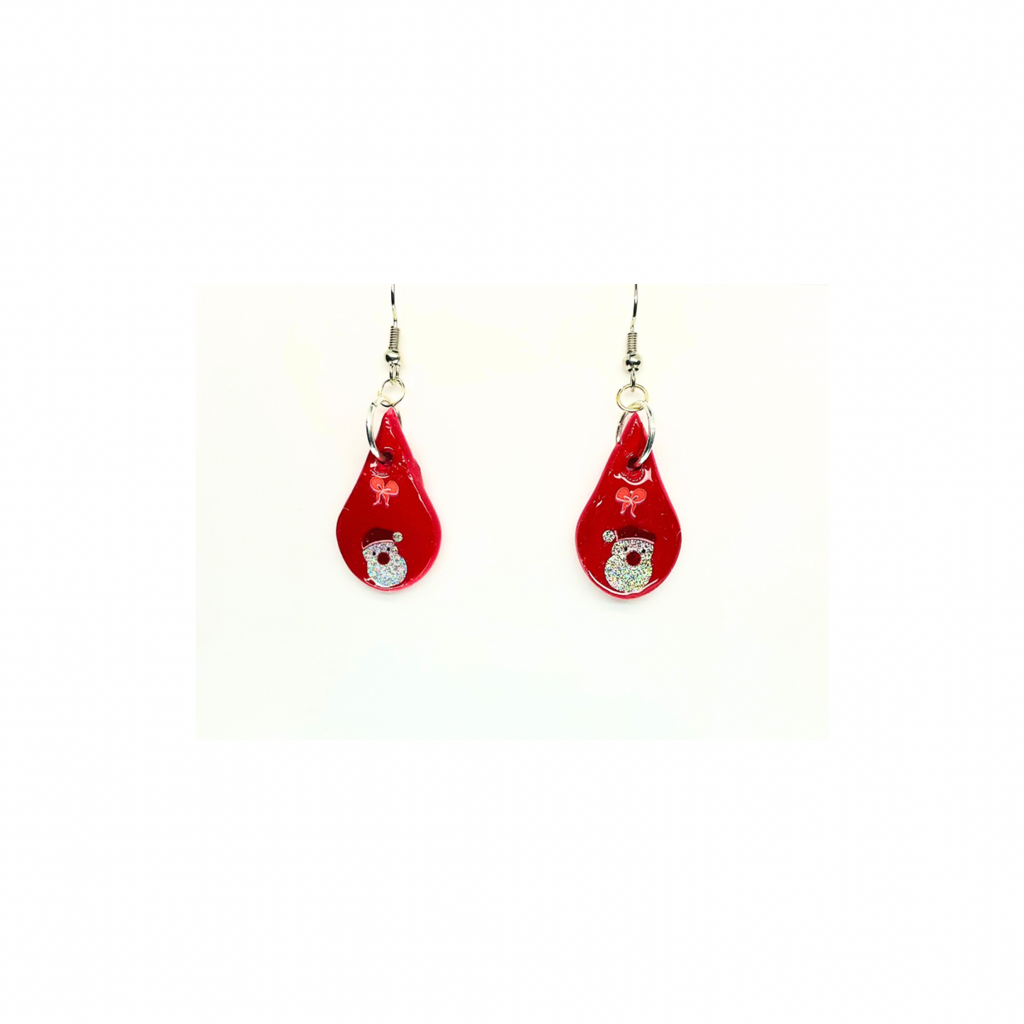 Christmas in July Collection Red Teardrop with Santa Dangle Earrings Festive Holiday Design
