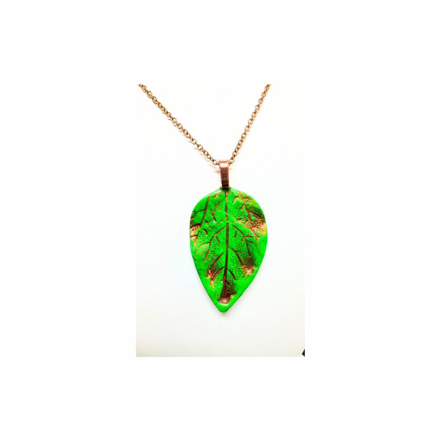 Green Leaf Necklace with Bronze Accents Nature-Inspired Artisan Look