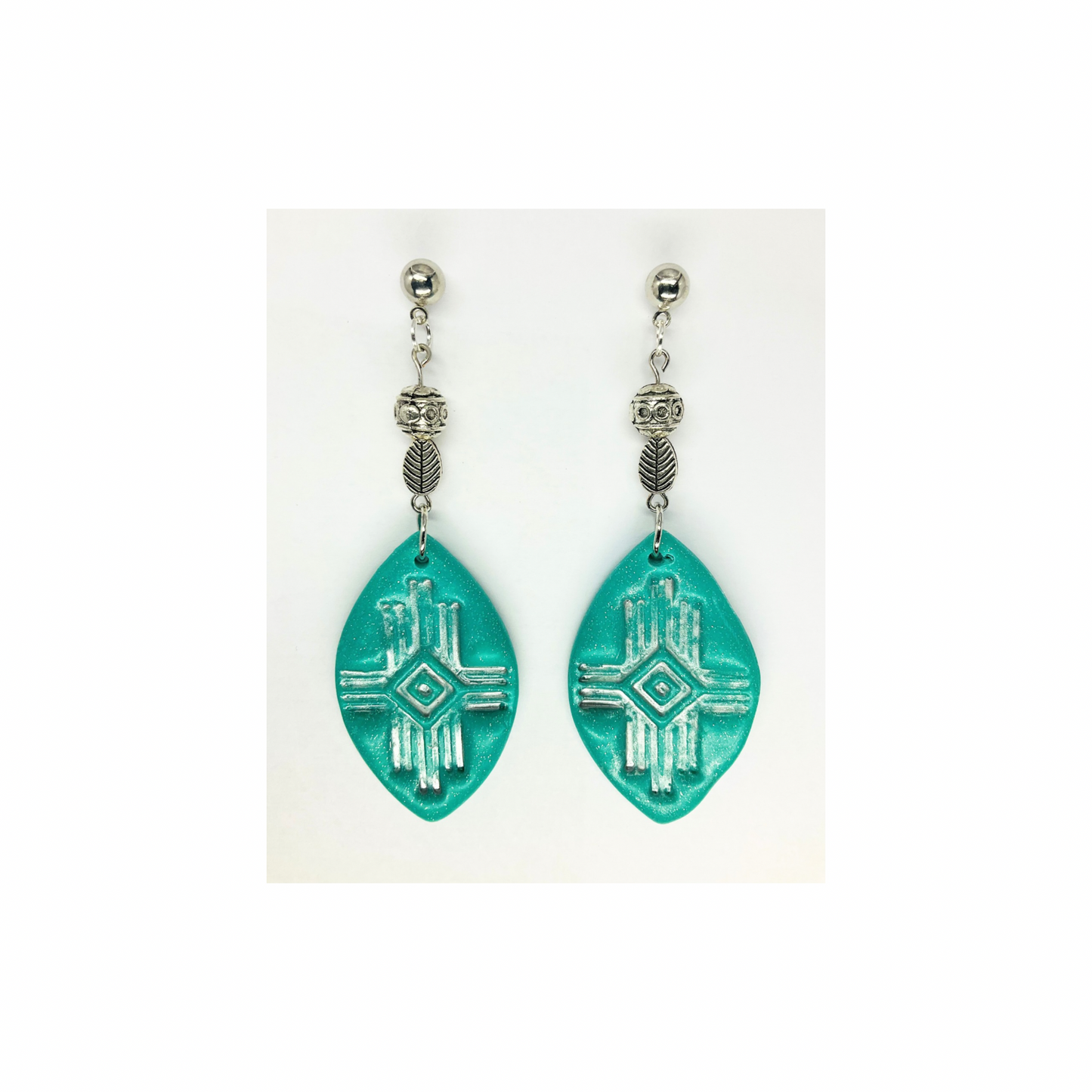 Western Style Geometric Turquoise Silver Stud Dangle Earring-Crafting By BB