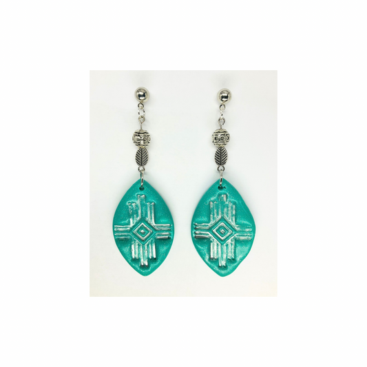Western Style Geometric Turquoise Silver Stud Dangle Earring-Crafting By BB