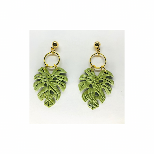 Green Leaf Dangle with Gold Ball Stud Earring-Crafting By BB