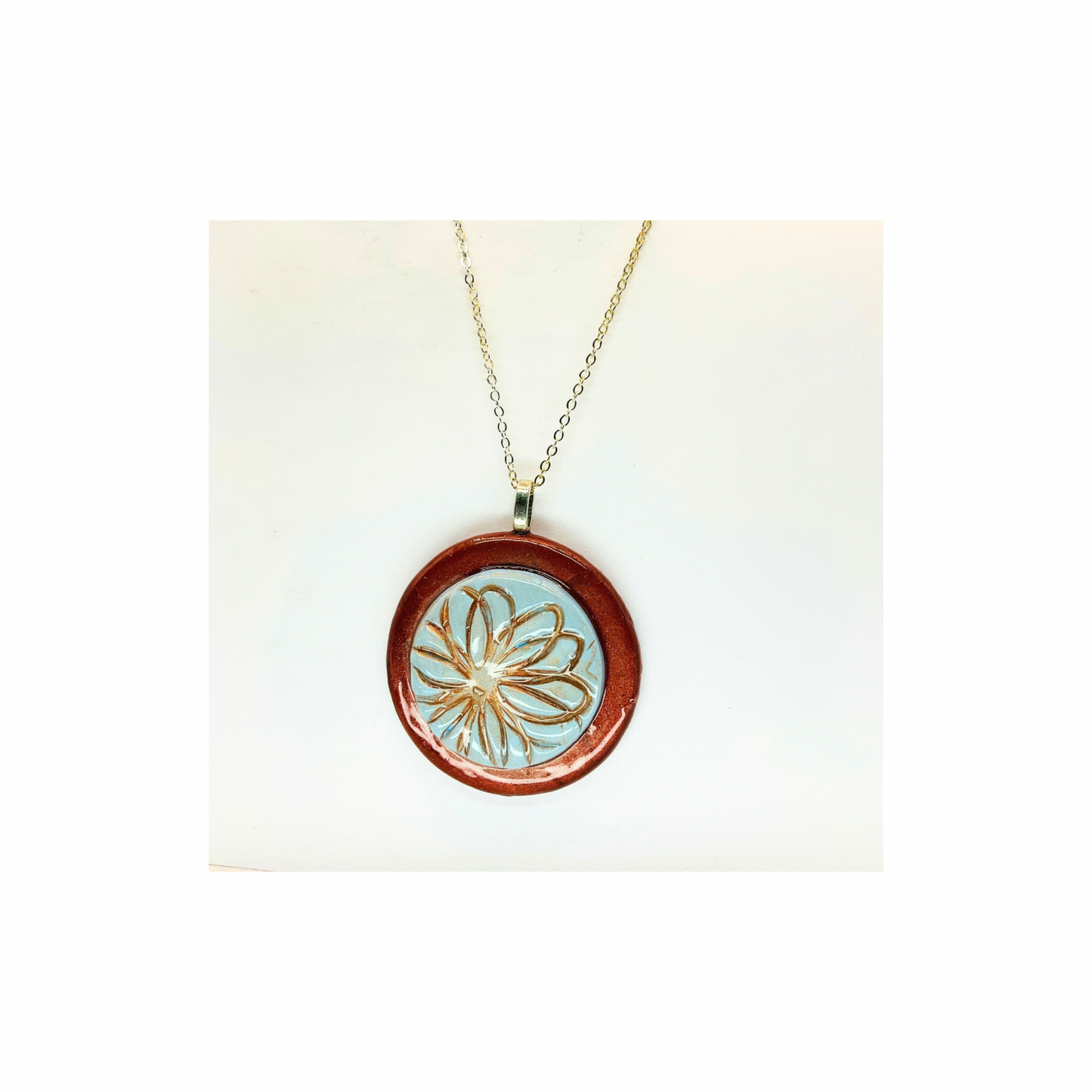 Lotus Flower Bronze and Blue Layered Necklace | 18-inch | Crafting By BB