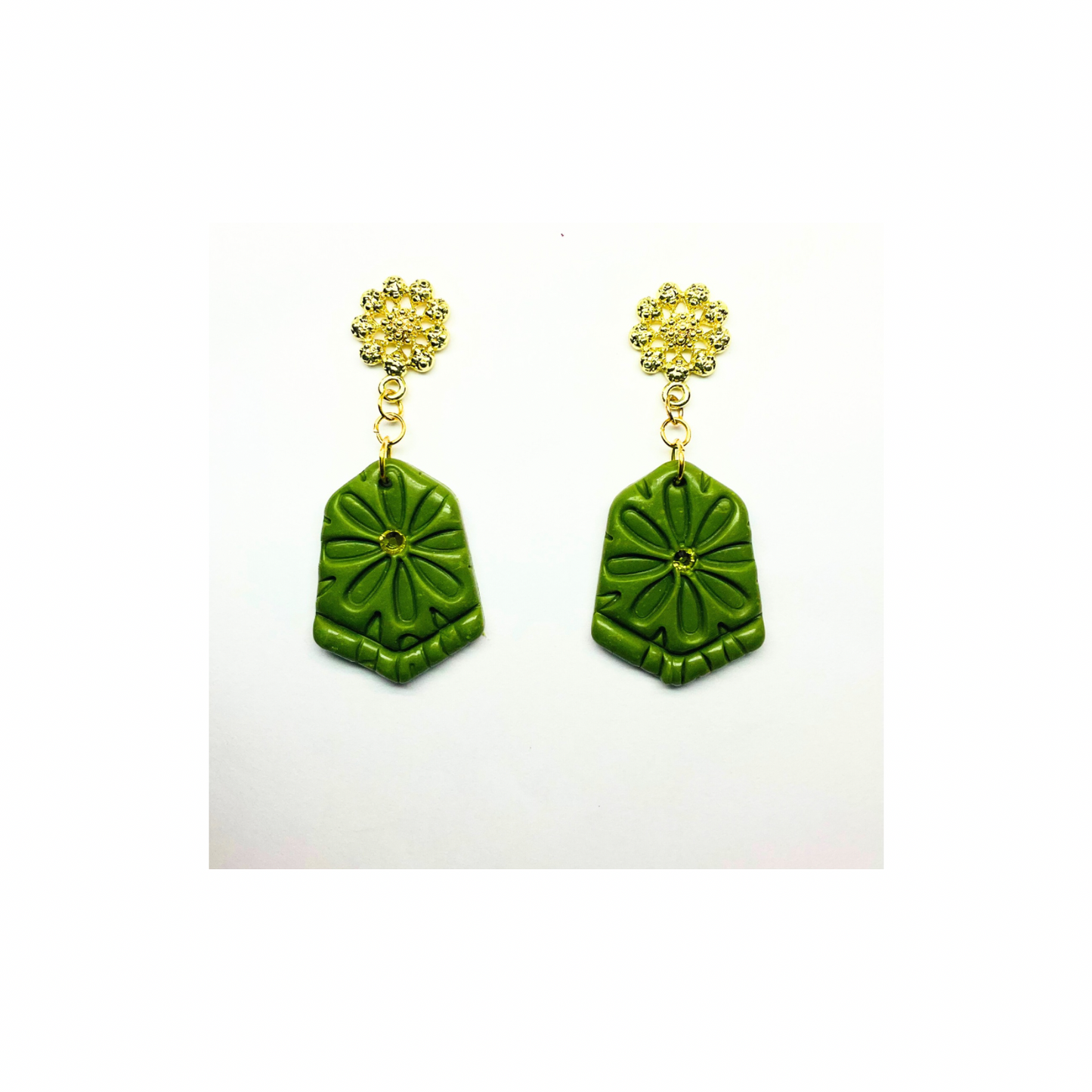 Fern Green and Gold Stud Dangle Earring