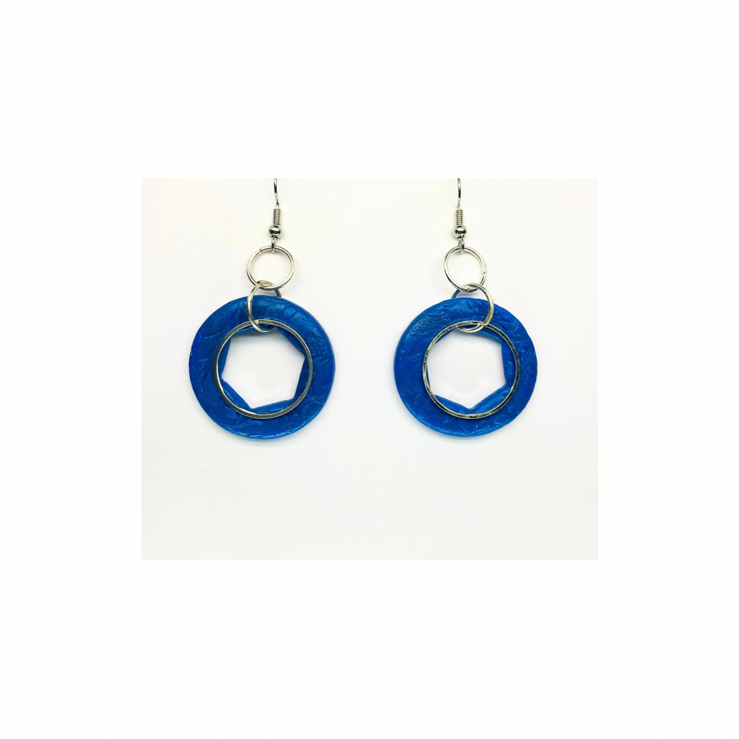 Blue Circle with Silver Accents Dangle Earrings for Female Fashion Accessories