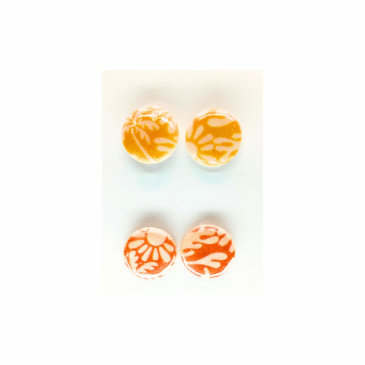 Beach Bloom Collection Yellow and Salmon Stud Earrings