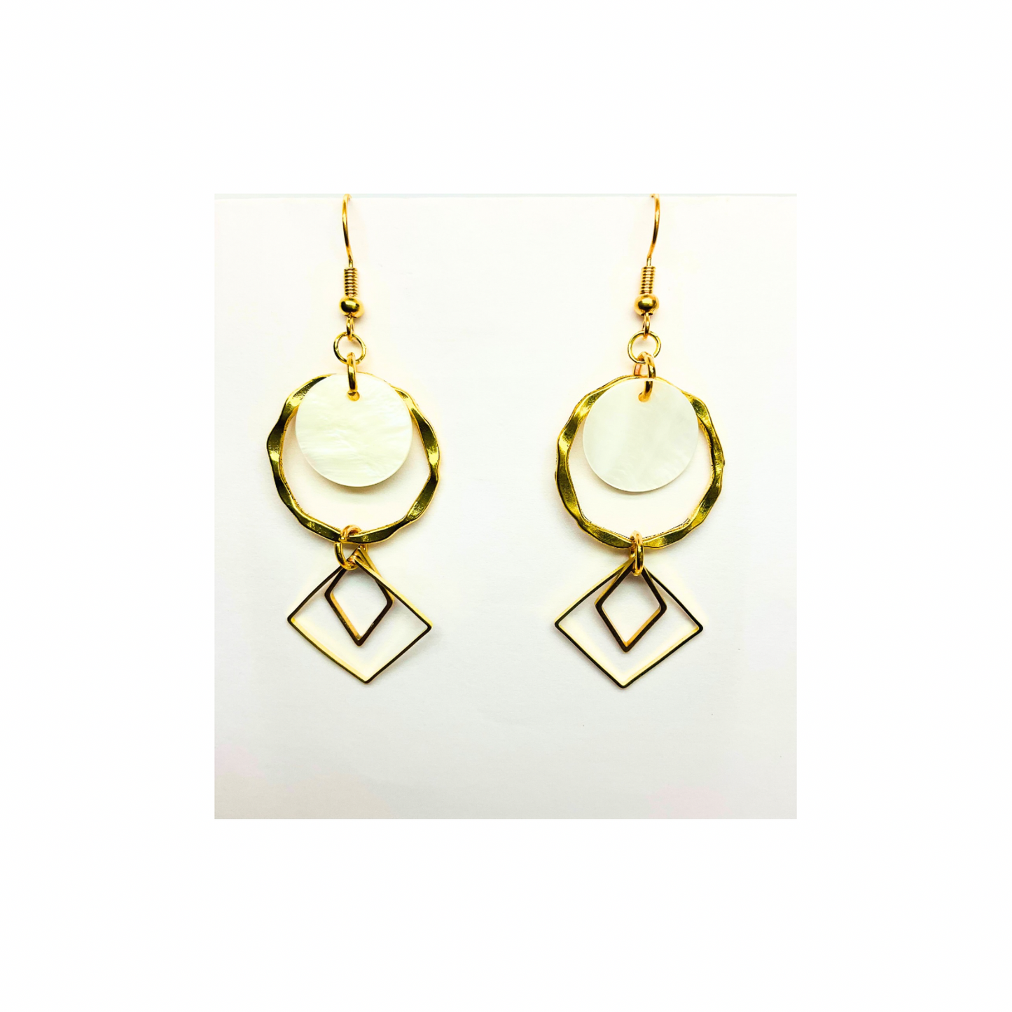 Spot Cream and Gold Collection Dangle Earrings for Female with Circular and Square Designs