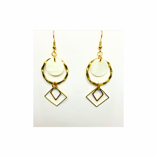 Spot Cream and Gold Collection Dangle Earrings for Female with Circular and Square Designs