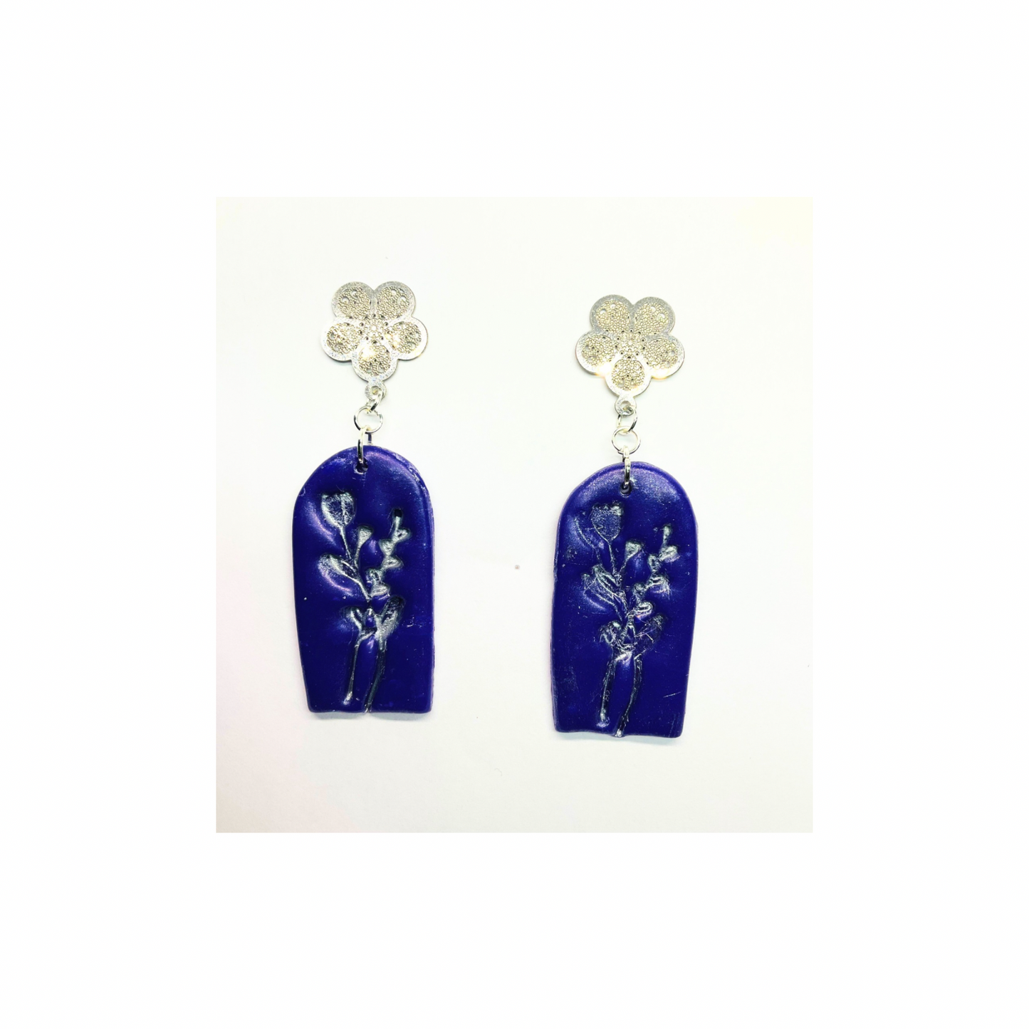 Purple and Silver Flower Dangle Earring