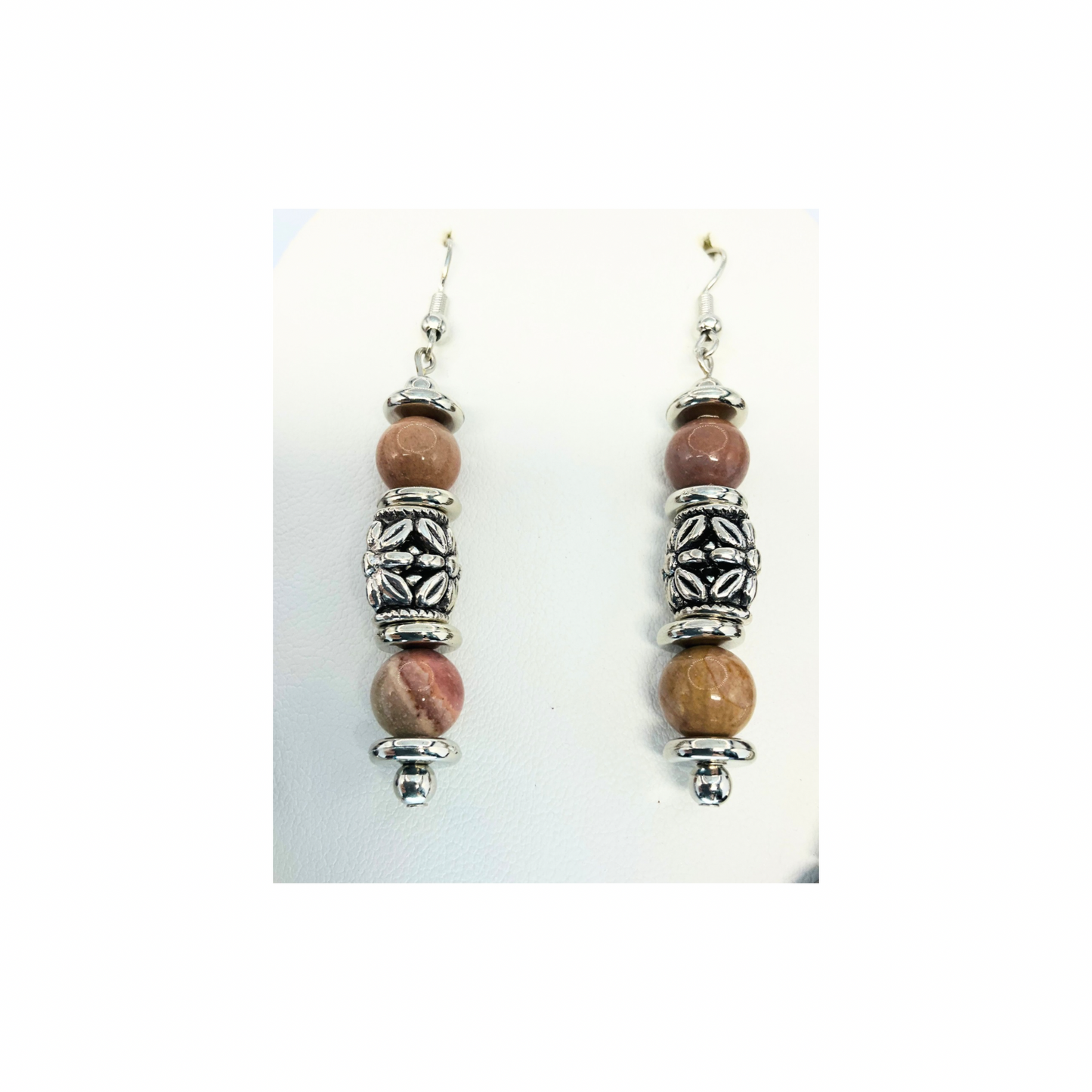 Rhodonite Beaded Necklace with Silver Flower-Crafting By BB