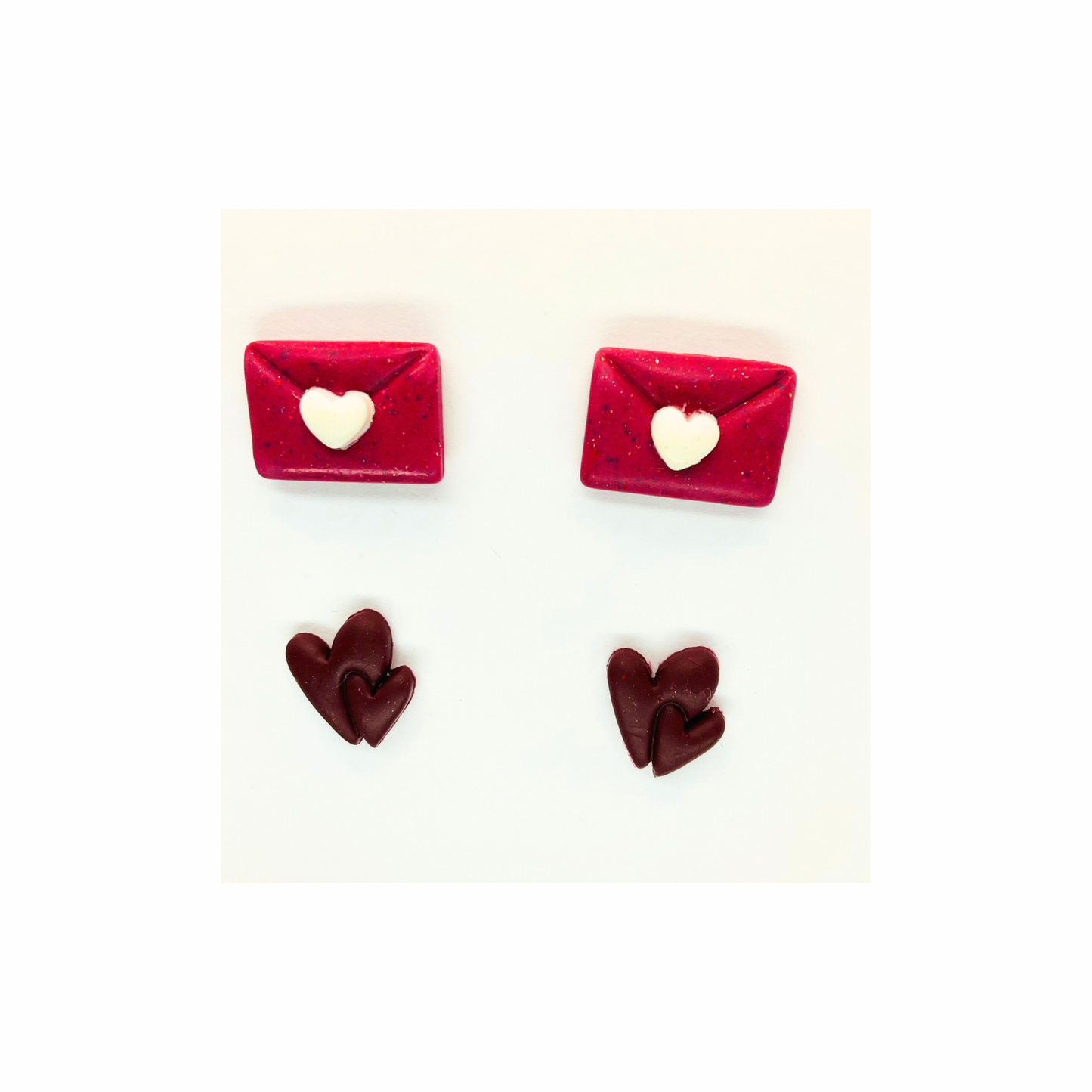 Pink Envelope and Burgundy Double Heart Stud Earrings-Crafting By BB