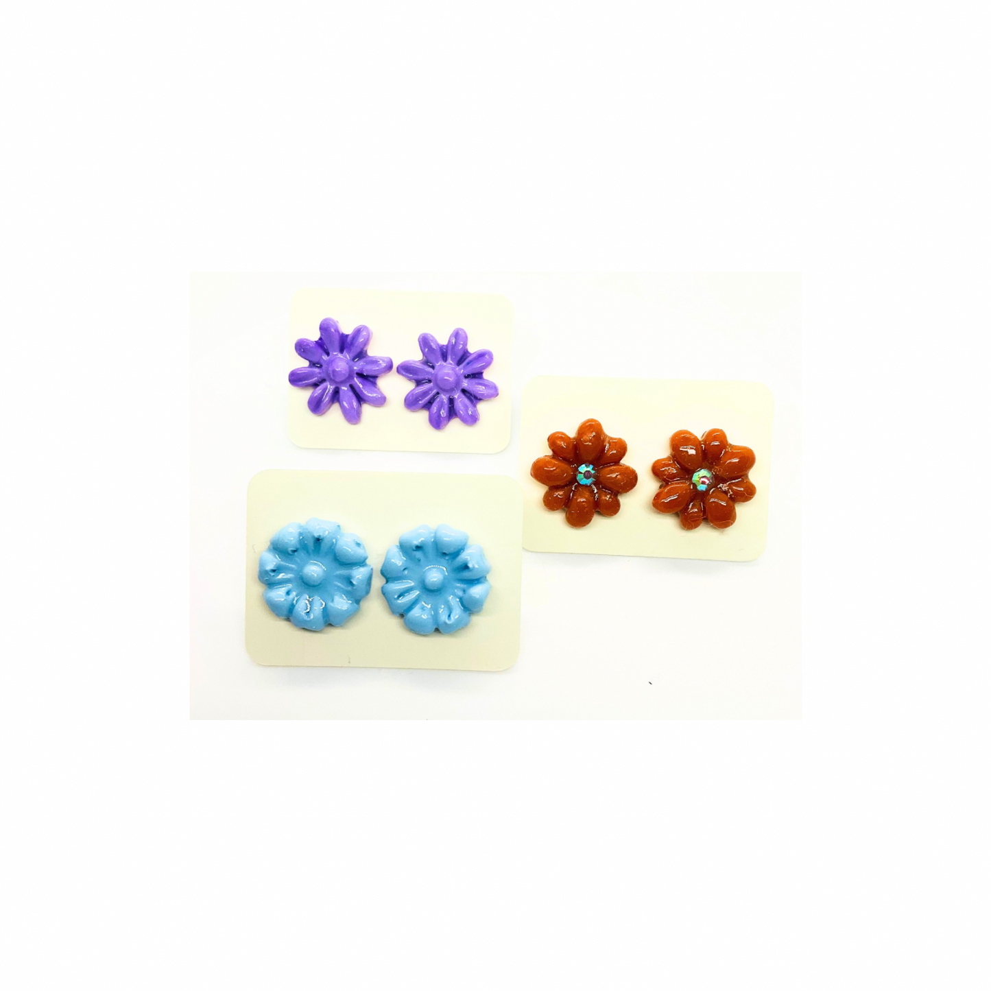Flower Stud Earrings in Purple, Blue and Brown