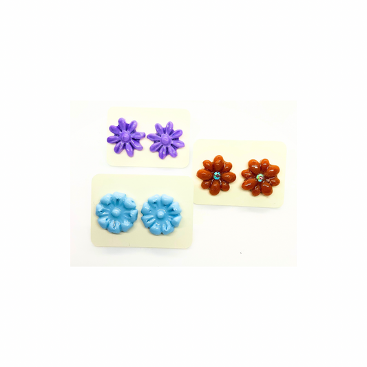 Flower Stud Earrings in Purple, Blue and Brown