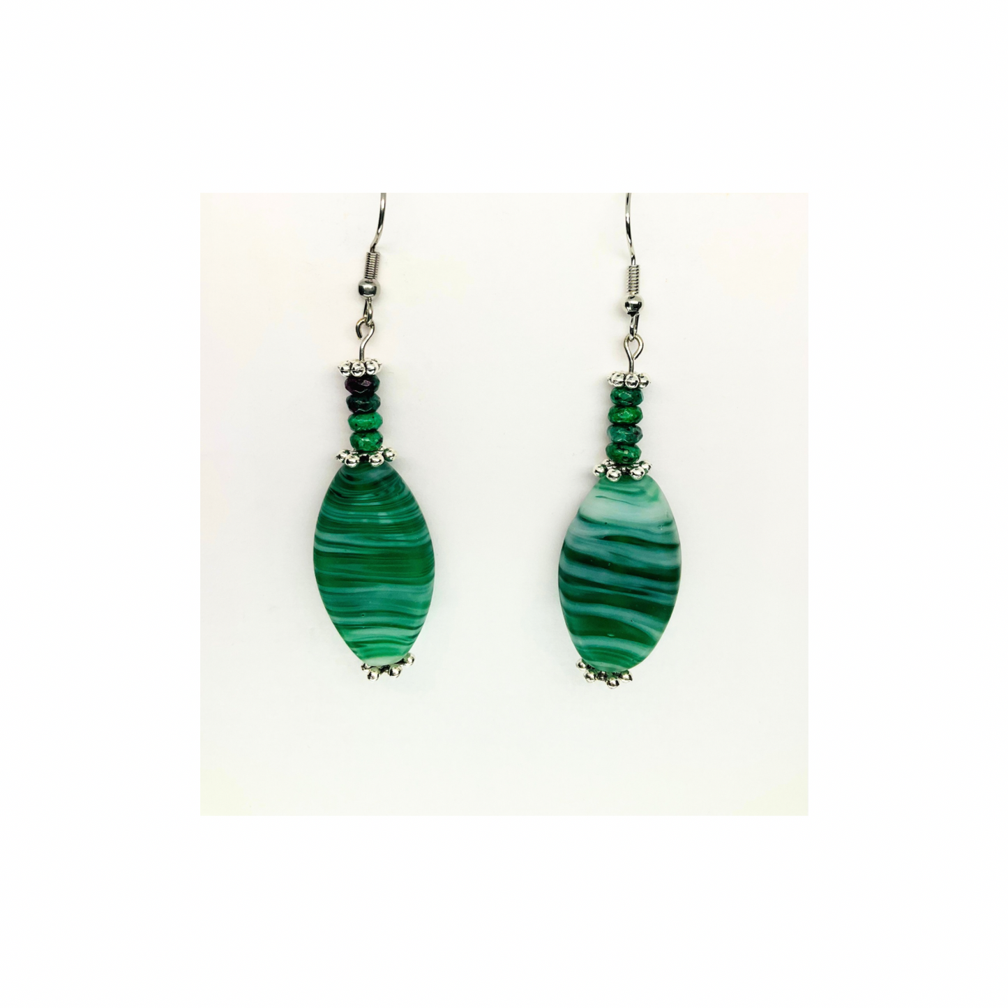 Translucent Green Glass Bead Dangle Earring - Elegant Green Bead Design for Women's Subtle Stylish Accessories
