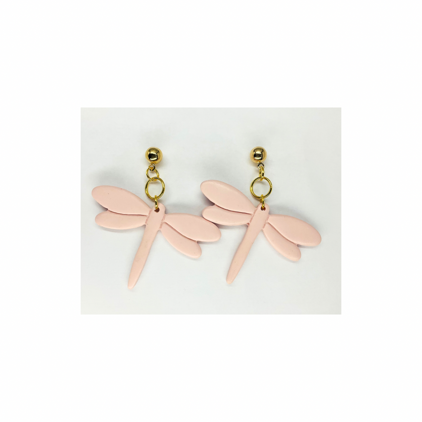 Pink Dragonfly Dangle with Gold Ball Stud Earrings-Crafting By BB