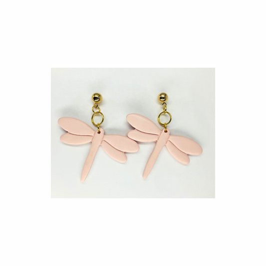 Pink Dragonfly Dangle with Gold Ball Stud Earrings-Crafting By BB