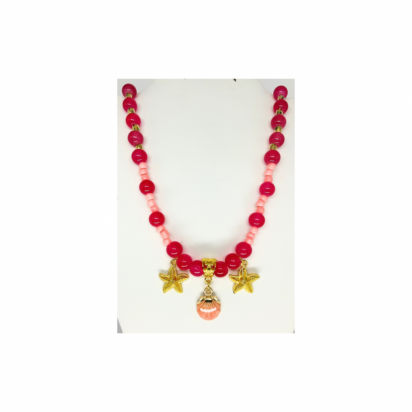 Hot Pink Beaded 17 inch Necklace with Beach Charms-Crafting By BB