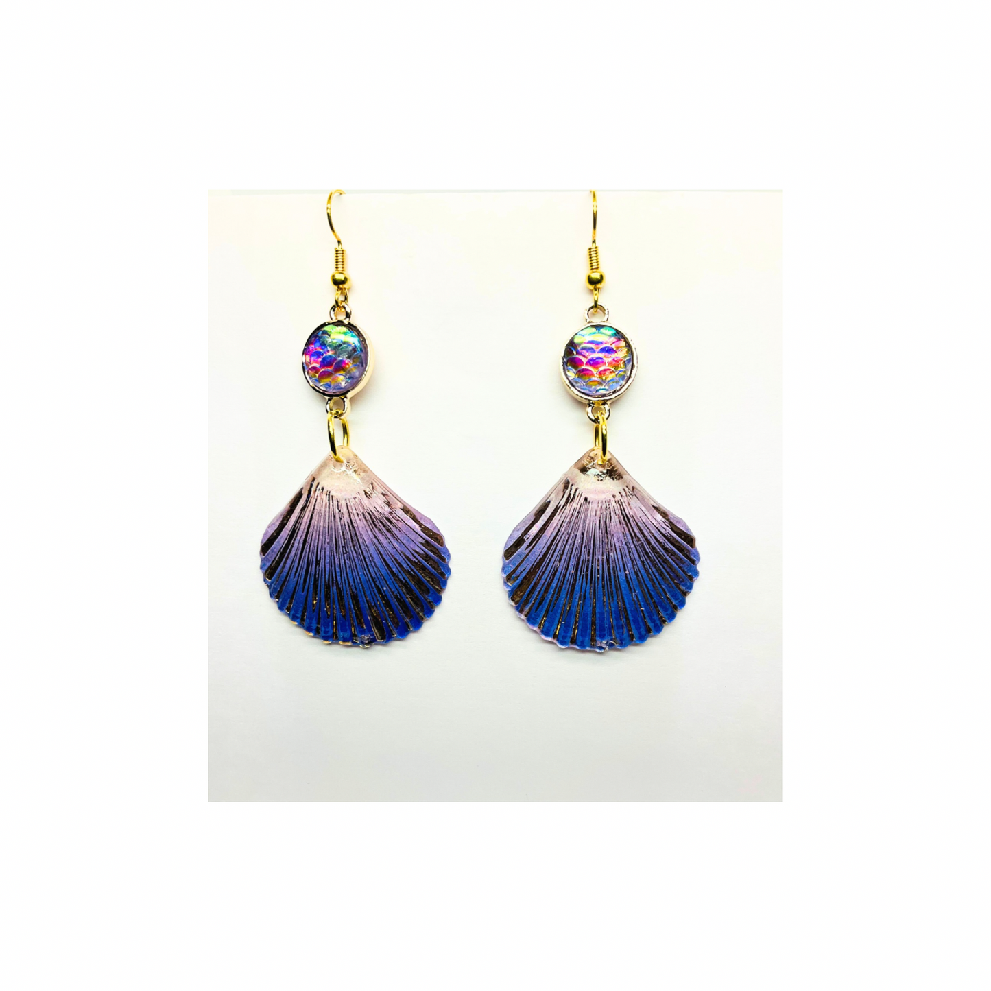 Mermaid Collection Shimmer Purple Shell Dangle Earrings for Female with Colorful Accent Stone