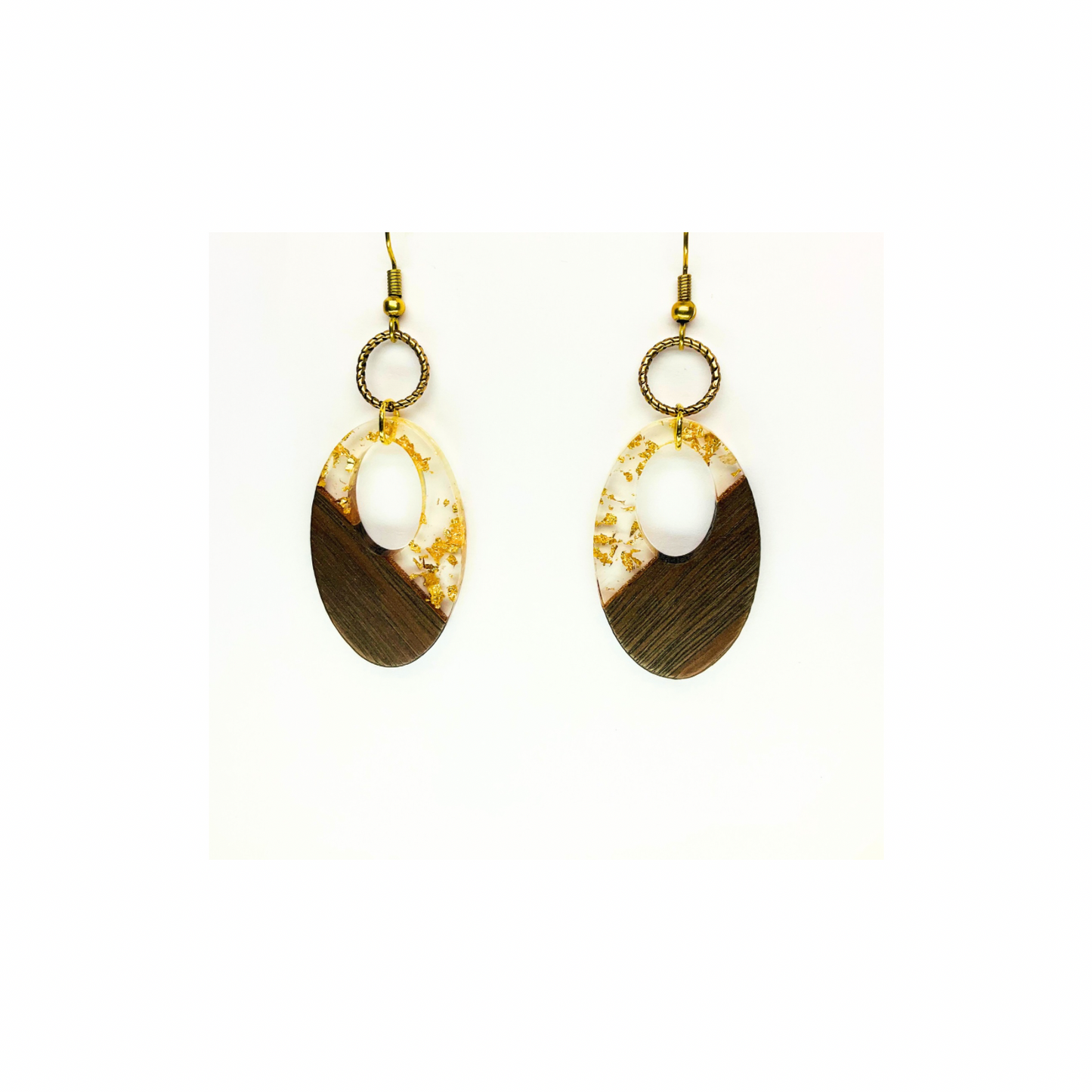 Boho Wood Collection Oval Dangle Earrings for Female with Unique Design and Gold Accents