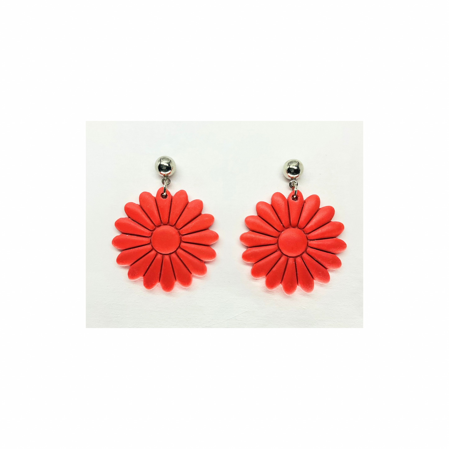 Coral Flower Dangle with Silver Ball Stud Earrings-Crafting By BB