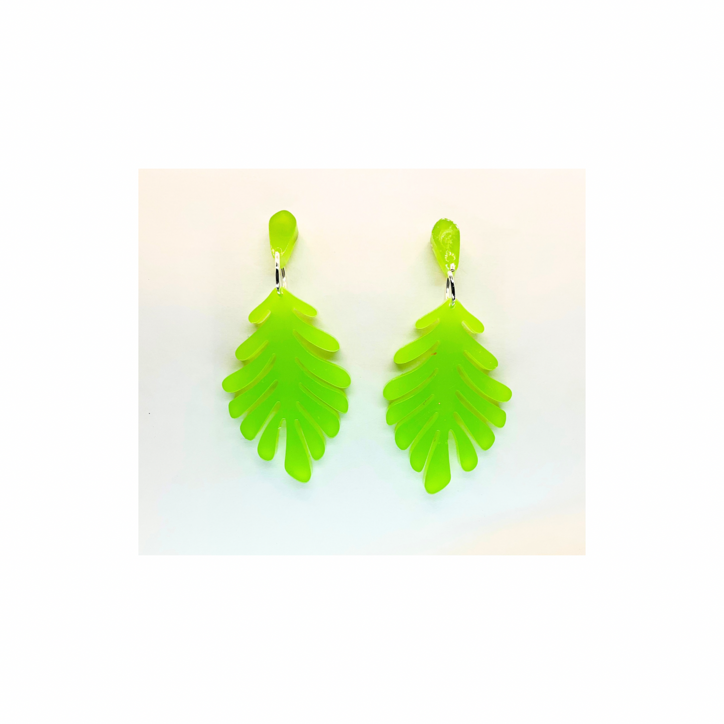 Lime Green Leaf Stud Dangle Earrings