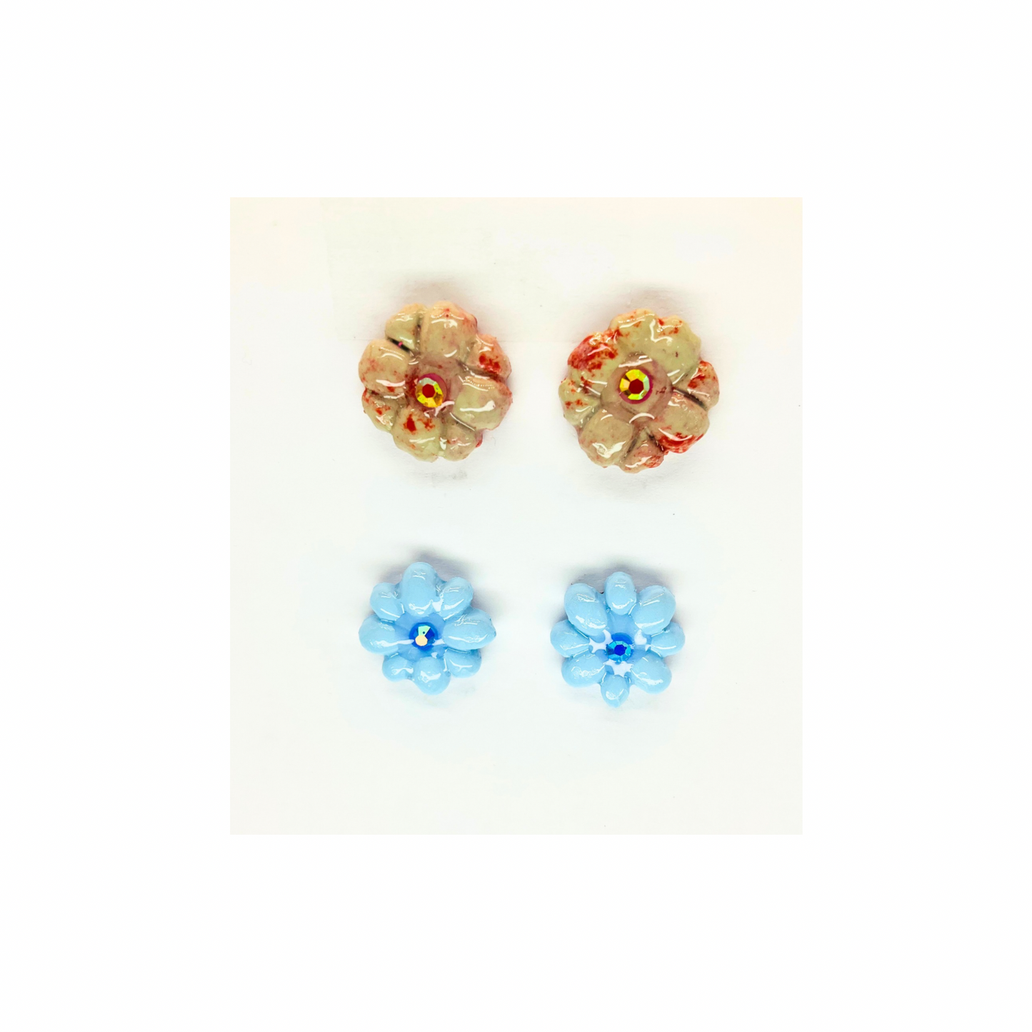 Blue and Beige Flower Stud Earrings-Crafting By BB