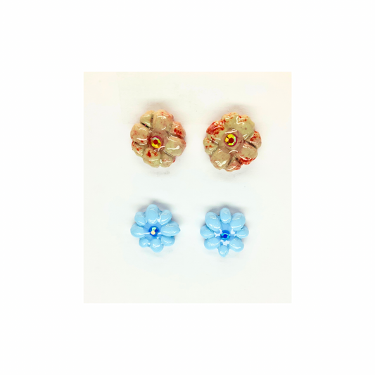 Blue and Beige Flower Stud Earrings-Crafting By BB