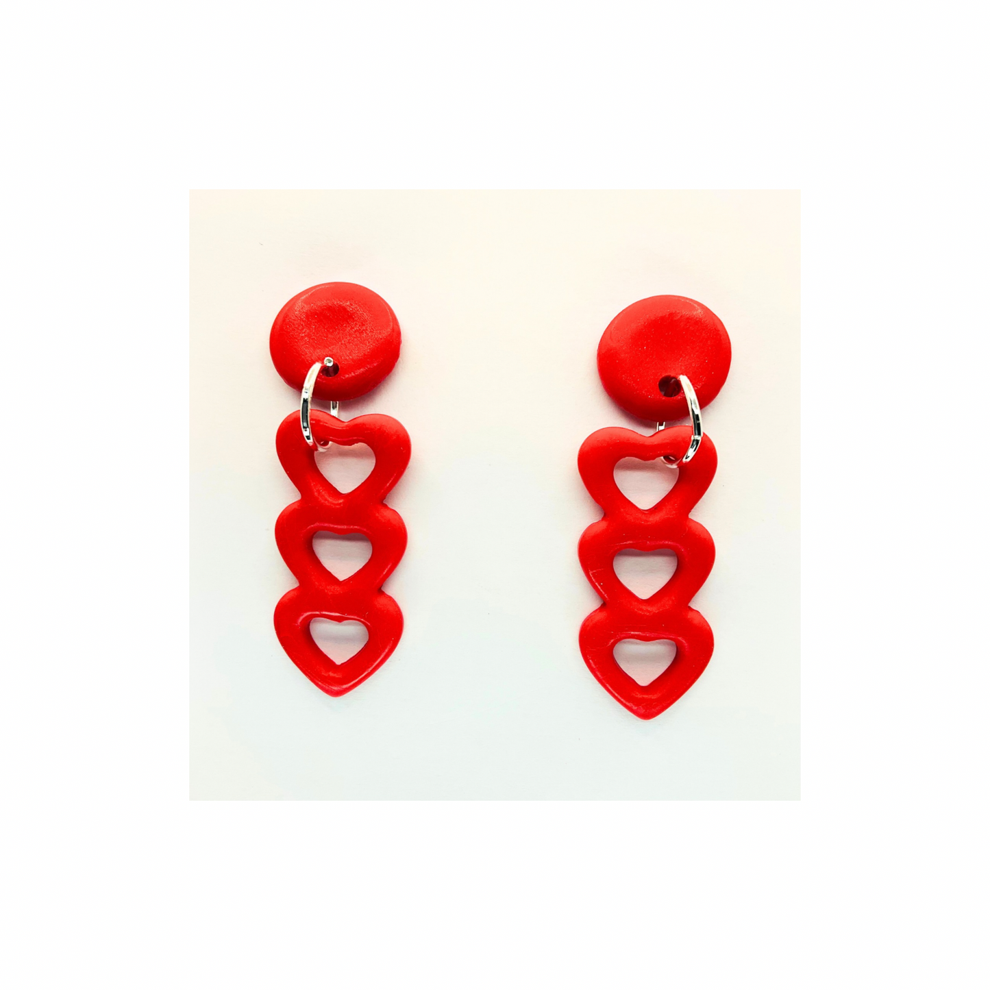 Red Heart Dangle with Button Stud Earrings