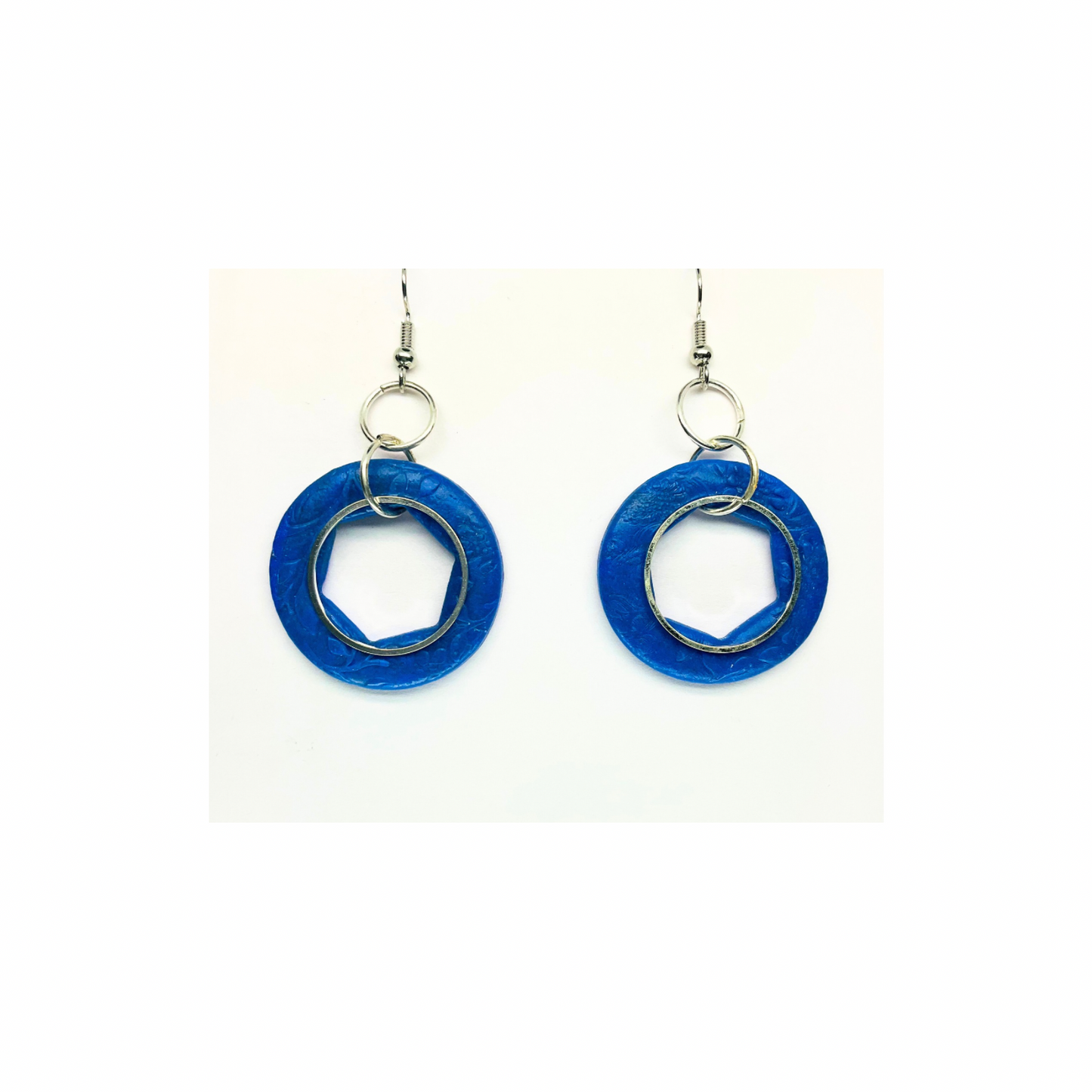 Blue Circle with Silver Accents Dangle Earrings for Female Fashion Accessories