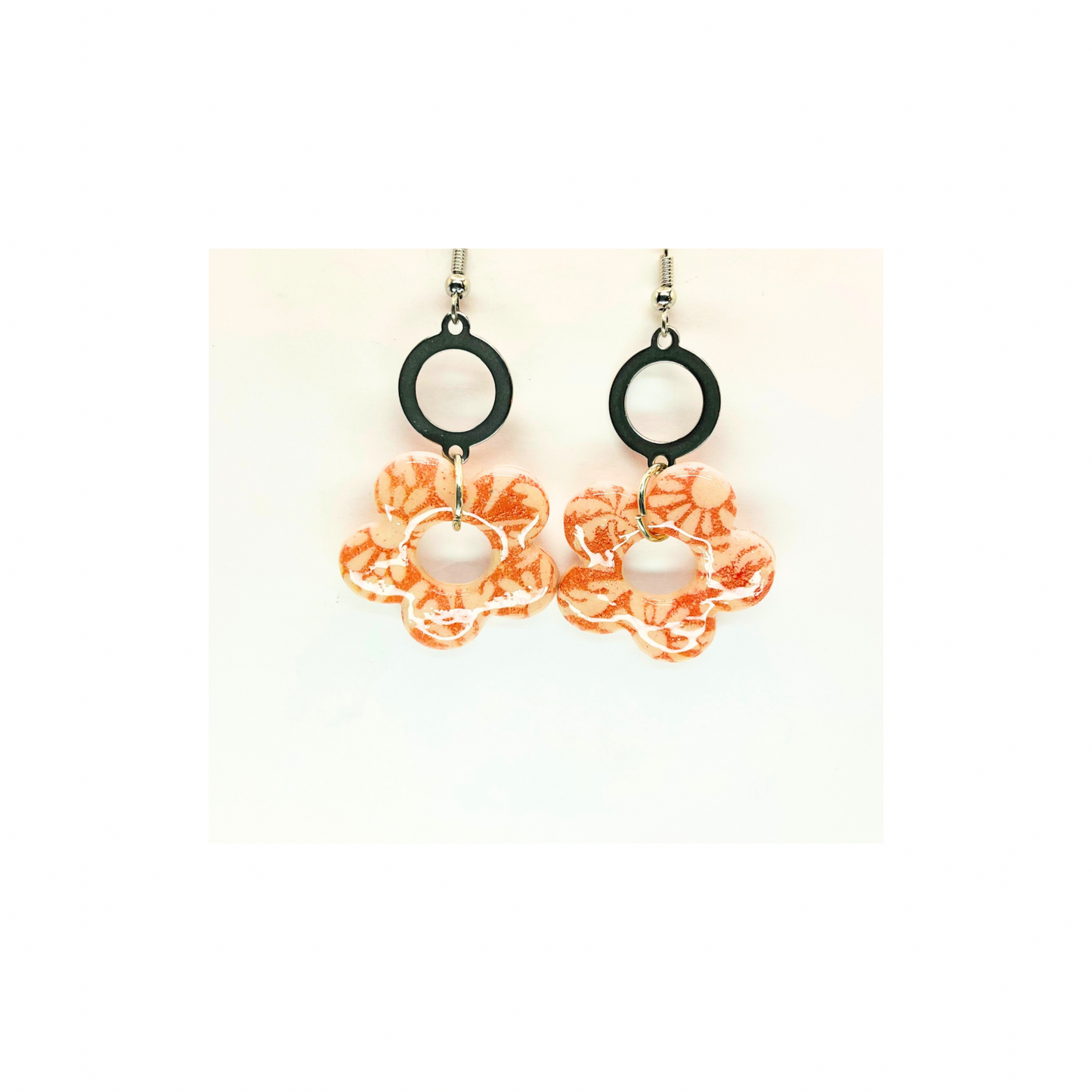 Beach Bloom Collection Salmon Flower with Silver Dangle Earrings