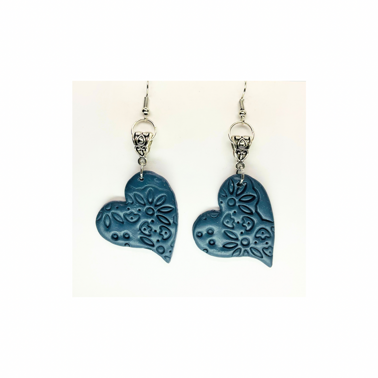 Denim Blue Heart with Silver Dangle Earrings for Female Fashion Accessories Elegant Simple Design Versatile Appea