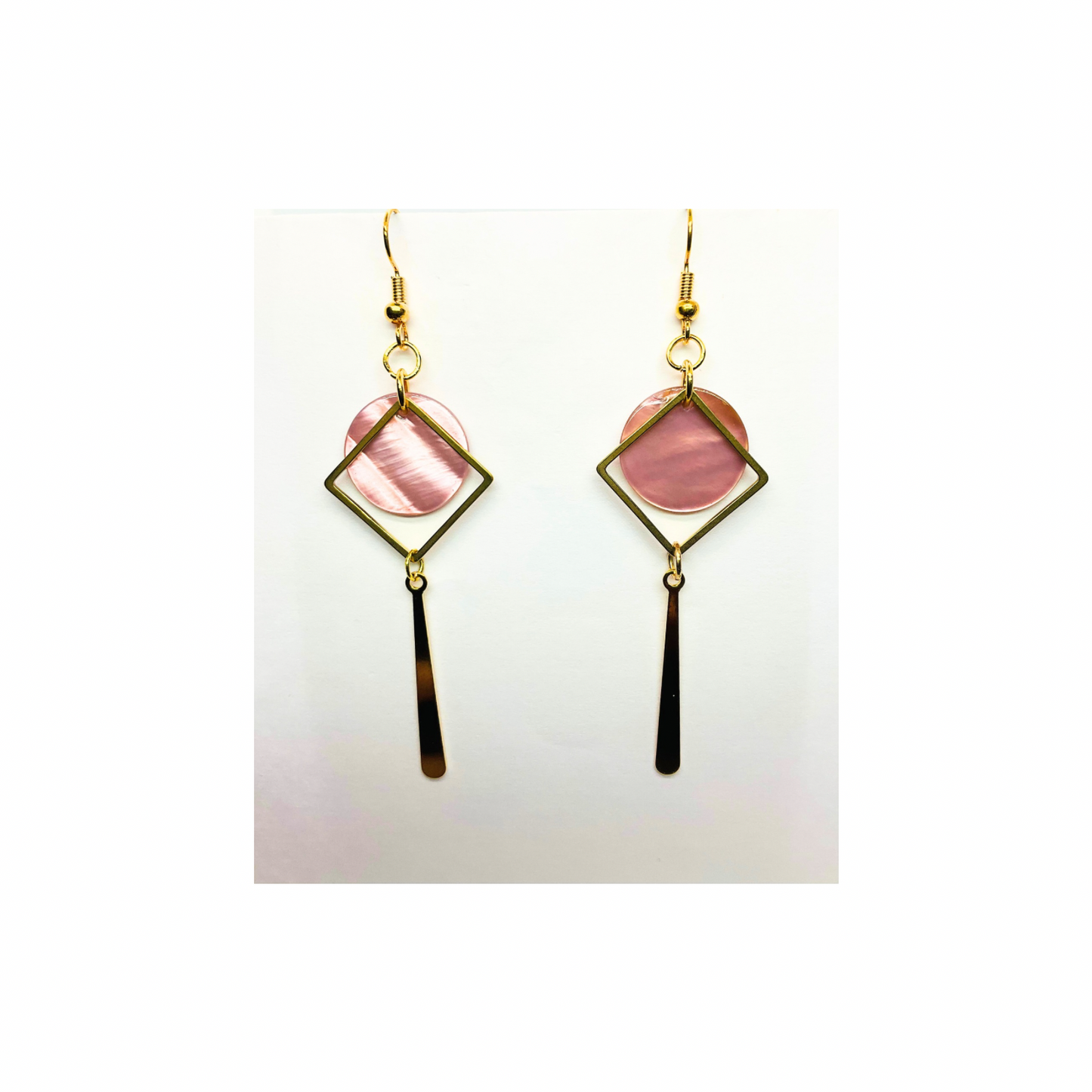 Pink Shell Collection Pink Circle with Gold Accent Dangle Earrings - Geometric Design & Elegant Pink Shell Accents