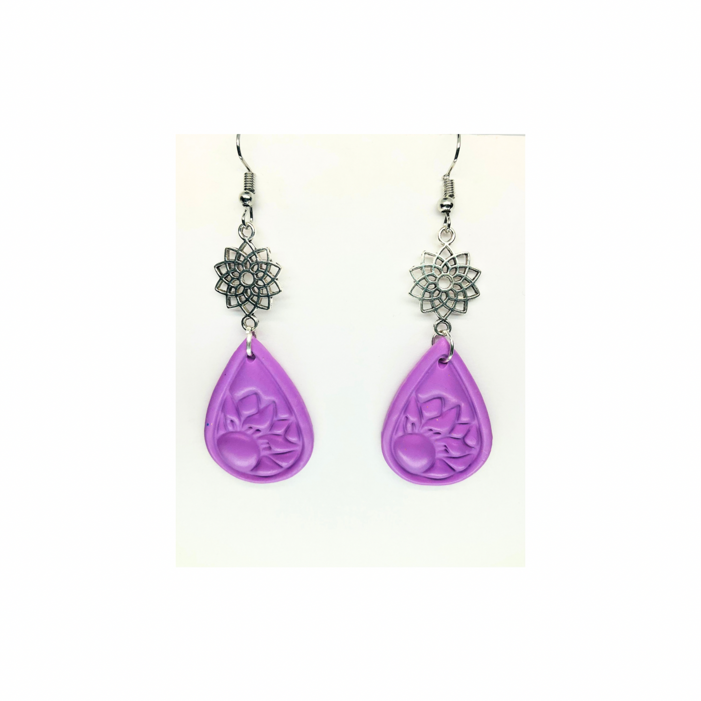 Lilac Pressed Sunflower Teardrop Dangle Earrings - Elegant Female Jewelry for Everyday Wear & Special Occasions