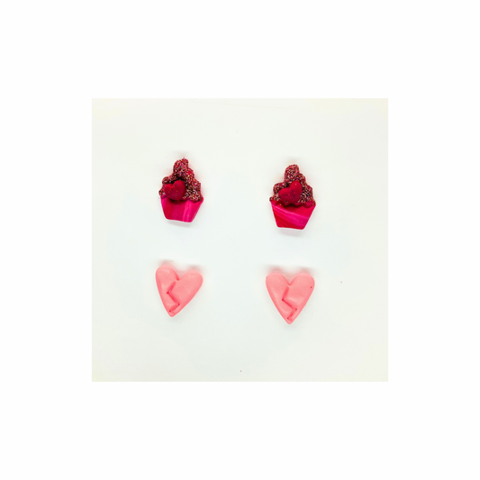 Pink Sparkle Cupcake and Heart Stud Earrings-Crafting By BB