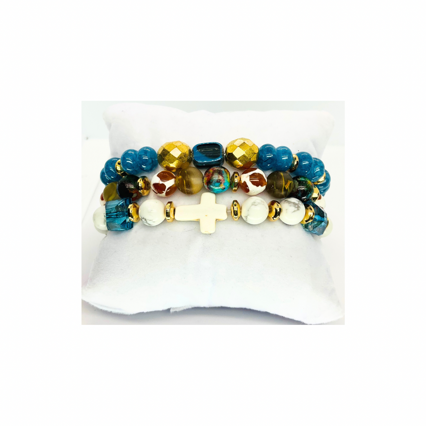 Cerulean Blue Stacked Stretch Bracelets Set of Three Vibrant Eye-catching Color for Casual Wear and Layering Perfect Gift