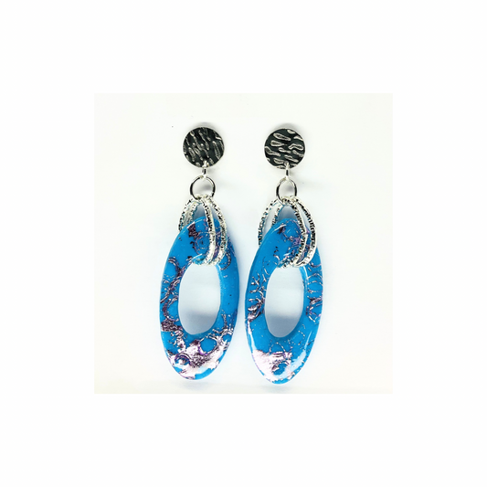 Azure Blue Dangle with Round Silver Stud Earring-Crafting By BB