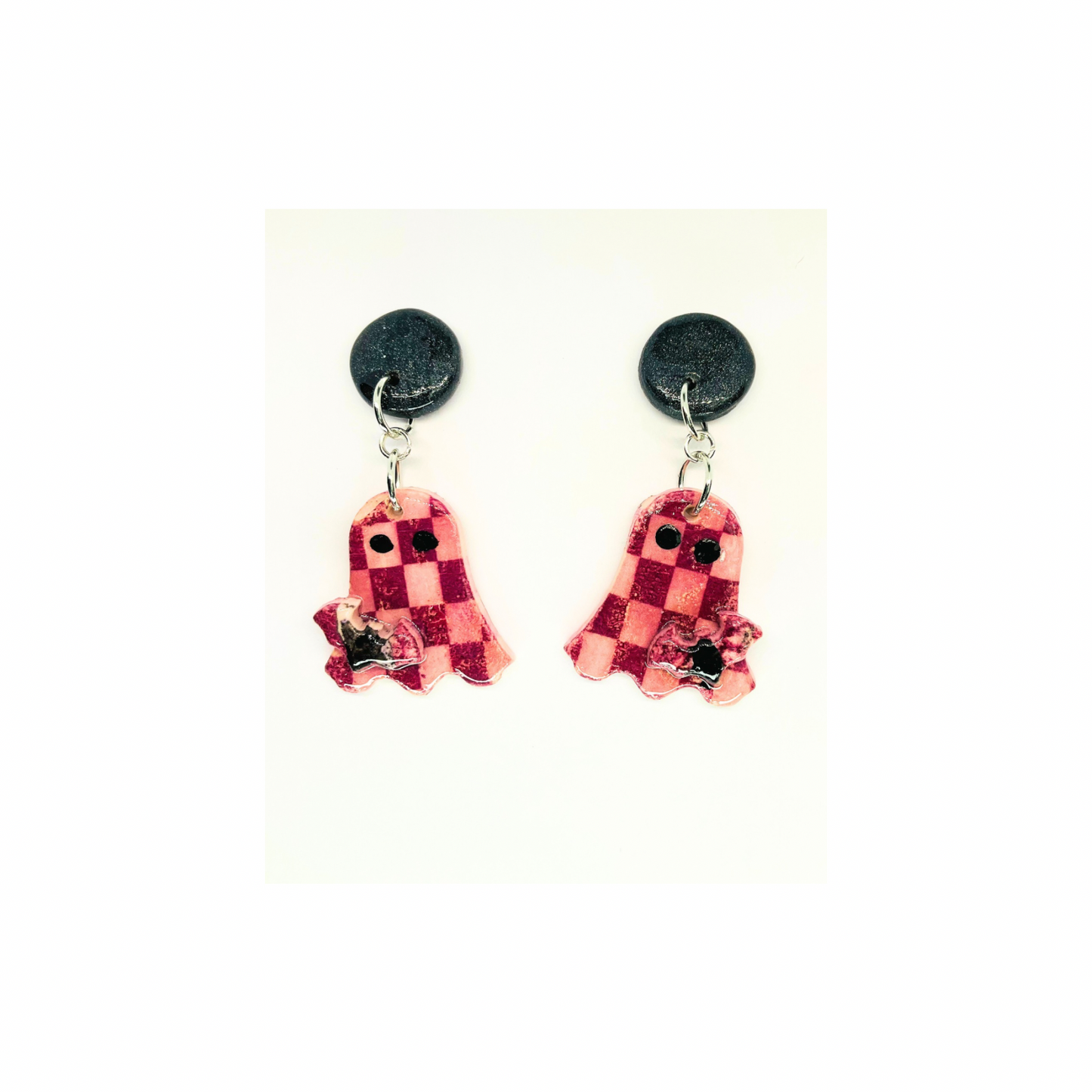 Wizard Collection Check Ghost with Bat Stud Earring - Unique Female Earrings Featuring Ghost and Bat Motif