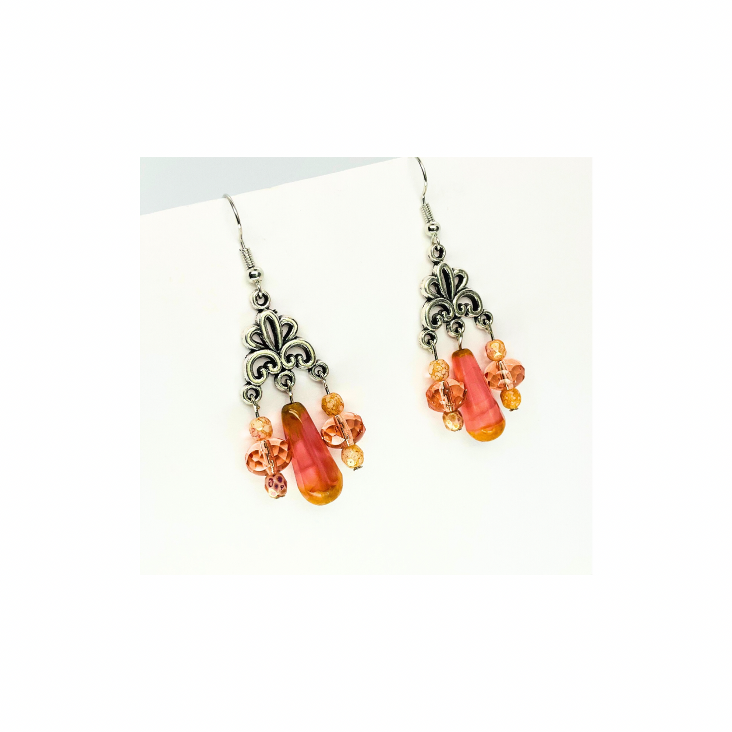 Crystal Chandelier Pink Teardrop Dangle Earrings for Female with Unique Design and Colorful Beads
