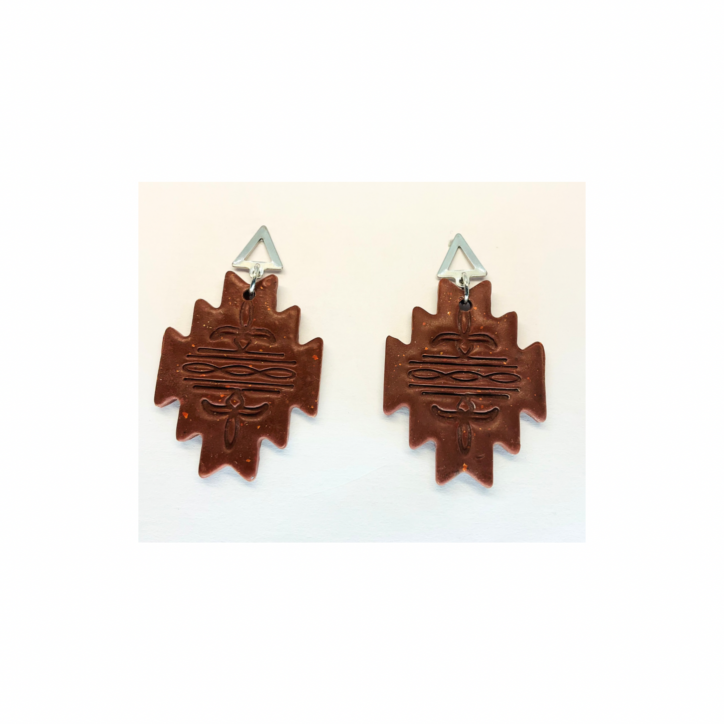 Brown Aztec Southwest Boot Stitch Dangle with Silver Stud Earrings-Crafting By BB