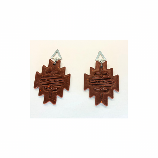 Brown Aztec Southwest Boot Stitch Dangle with Silver Stud Earrings-Crafting By BB