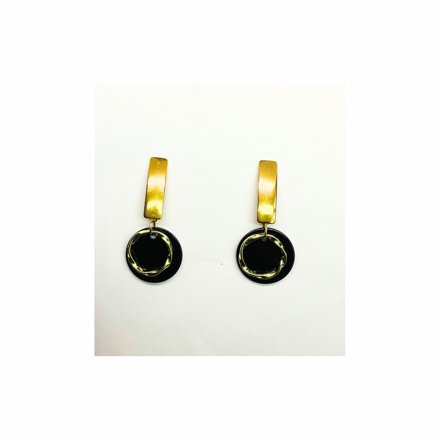 Eclipse Collection Black and Gold Button Stud Earring with Unique Circular Design for Women's Fashion Jewelry