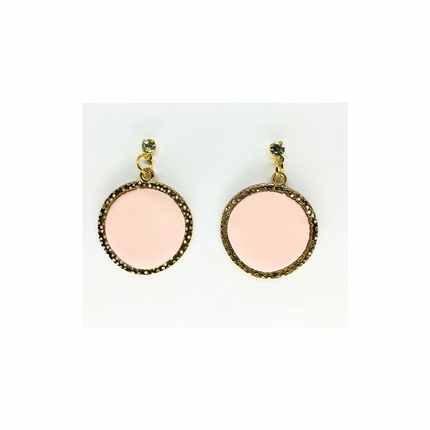 Pink and Gold Circle Dangle with Rhinestone Stud Earrings-Crafting By BB