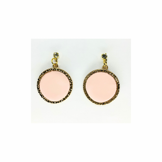 Pink and Gold Circle Dangle with Rhinestone Stud Earrings-Crafting By BB
