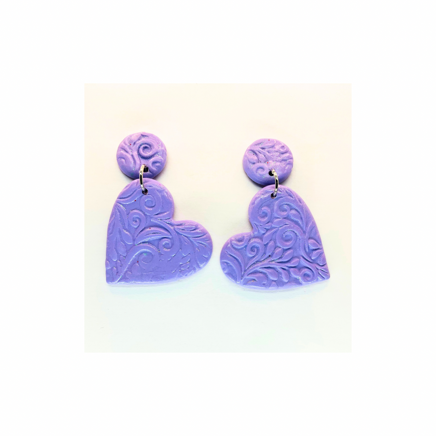 Purple Iridescent Heart Dangle with Button Stud Earrings