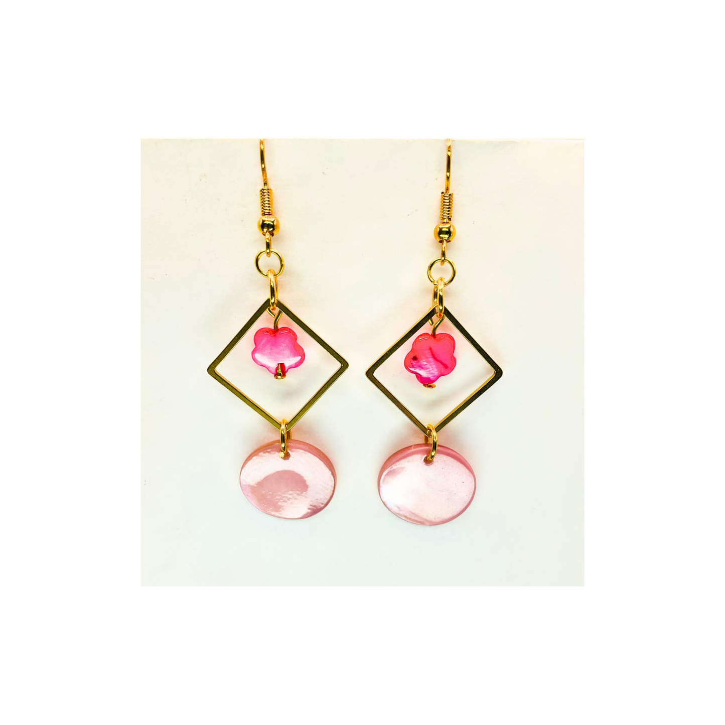 Pink Shell with Gold Square Accents, Boho Beach Jewelry