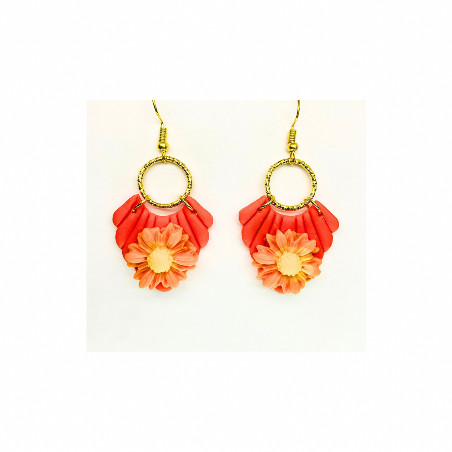 Fall Collection Orange Dangle with Flower Earring - Elegant Orange Floral Design for Subtle Yet Striking Accessories