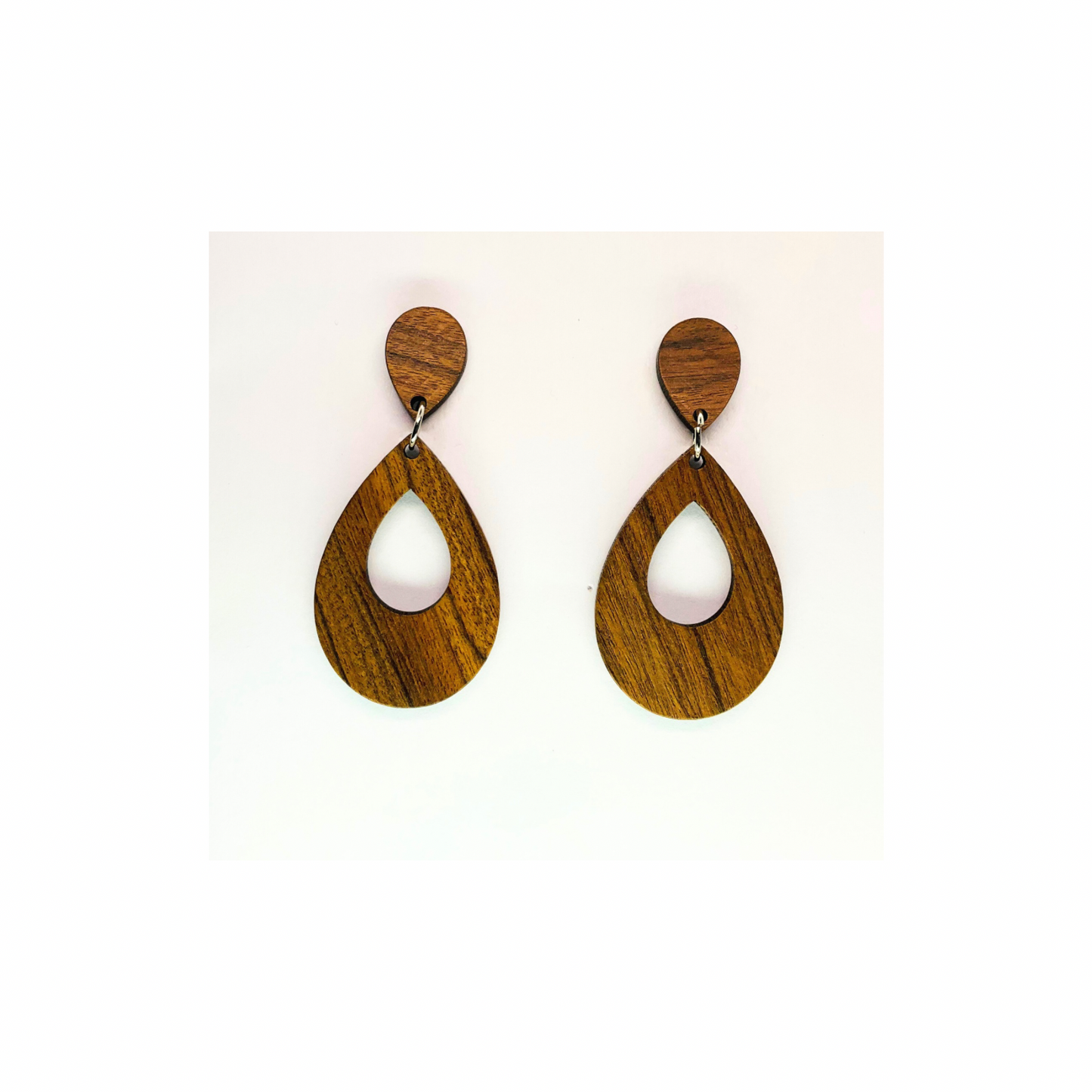 Boho Wood Collection Teardrop Stud Dangle Earrings - Wooden Design with Teardrop Shape for Boho Style Jewelry